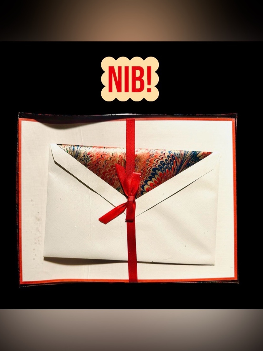 Classy Boxed Stationery Set with Red Border and Marbled Polychrome Accents
